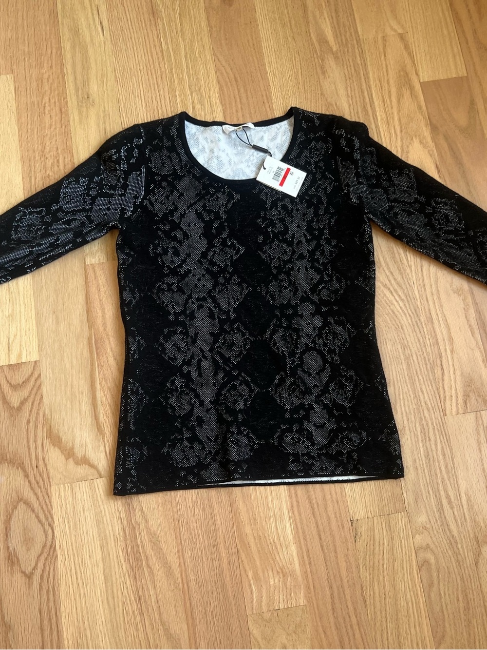 Calvin Klein Black Floral Lace-Effect Long Sleeve Top